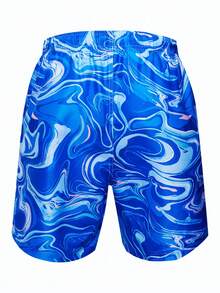 Manfinity Swimmode 1 قطعة رجالية شورت شاطئ مزخرف بطباعة الرخام، خصر متداخل، بيكيني يتناسق مع شريك، للأجازات البحر ورحلات هاواي - متعدد الألوان - مشاهدة 7