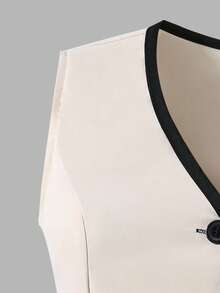 Reset Phase Conjunto de chaqueta sin mangas con cuello en V y botones con ribete de contraste y pantalones de cintura elástica para adolescentes - Albaricoque - Ver 7