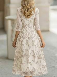 Balvessa 新款优雅树叶图案法式长款晚礼服，适合春秋季穿着。 - 彩色 - 查看 2