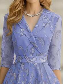 EMERY ROSE New Arrival Elegant Leaf Pattern French Style Long Evening Dress For Women, Suitable For Spring & Autumn - Multicolor - View 4