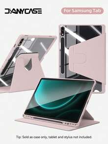 1个/DANYCASE 镜面超薄旋转保护套，兼容三星 Galaxy Tab S9 FE+ S9+ 12.4 英寸 S9 S9FE A8 S7+ S8+ S7FE S7 S8 S6lite，带笔槽设计，防震保护套，透明后盖 - 粉色 - 查看 19