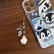 New Design Kawaii Beaded Sea Otter Flocked Phone Lanyard, Phone Charm, Phone Accessory, Bag Charm, Keychain Pendant - Black and White - View 15