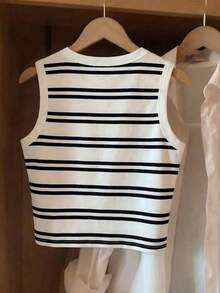 Resyla Women's Spring/Summer New Arrival Striped Print Pattern Round Neck Fitted Casual Tank Top - Multicolor - View 2