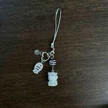 New Design Kawaii Beaded Sea Otter Flocked Phone Lanyard, Phone Charm, Phone Accessory, Bag Charm, Keychain Pendant - Black and White - View 14