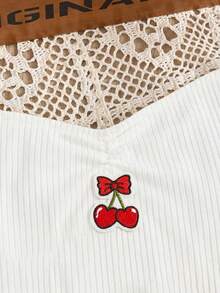 SHEIN Bộ đồ đi nghỉ mát cho bé gái tuổi teen gồm áo hai dây xếp ly in hình quả anh đào và chân váy xòe. - Nhiều màu - Xem 6