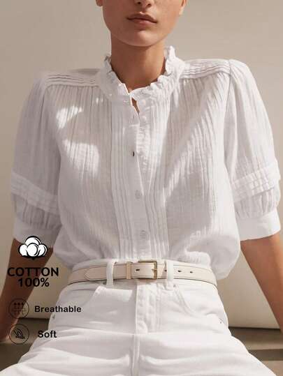 Briarwyn Women's Solid Color Stand Collar Single-Breasted Casual Versatile Daily Wear Short Sleeve Shirt Linen Tops For Women Cotton Tops Cotton Blouses Button Down Dress For Women Shirt Sets For Women Button Down Shirt Women White Blouses For Women,Summer Outfits For Women,Spring Outfit Women,Summer Holiday Outfits ,Valentine's Day,St Patrick's Day Women,Beach Vacation Outfits For Women,Going Out Outfits,WhiteTop Blouse For Women Casual Modern Shirts For Ladies Casual Cotton Clothing For Women Linen Shirts For Women