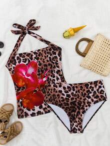 Swim Lushoire Bộ đồ bơi tankini hở lưng họa tiết da báo cỡ lớn cho nữ, đồ bơi xẻ tà thời trang thường ngày - Nhiều màu - Xem 6