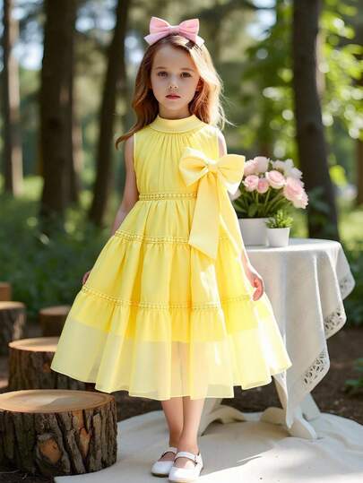 Elladie kids Young Girls Princess Tulle 3D Butterfly Midi Elegant Dress