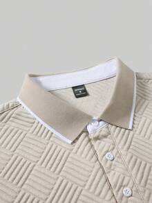 EGENSIO Men's Knitted Jacquard Textured 3-Button Polo Shirt, Formal, Ceremony - Apricot - View 5