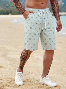 Manfinity RSRT Men's Letter Print Drawstring Waist Pocket Casual Versatile Daily Wear & Beach Shorts - Mist Green - View 4