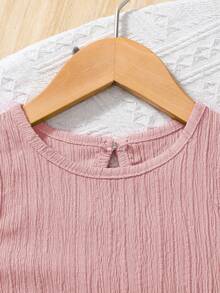 SHEIN 2 pezzi Set di top senza maniche a girocollo e pantaloncini larghi in tinta unita per ragazze giovani - Rosa - Visualizzare 5