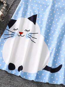 SHEIN Toddler & Little Girls' Cute Cartoon Print Dress, Casual Comfortable Flared Skirt Suitable For Outings, Parties, Vacation - Baby Blue - View 4