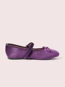CUCCOO DOLLMOD Women's Grape Purple Round Toe Bow Decoration With Buckle Flat Sole Shoes Upper Velvet Material Suitable For Daily Commuting Birthday Parties - grape purple - View 3