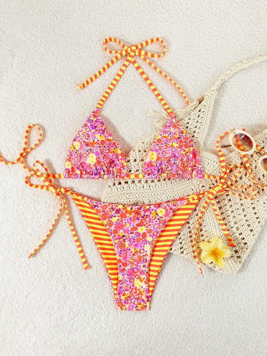 Swim Vcay 2026春夏两件套女士性感豹纹吊带露背侧系带比基尼套装 - 彩色 - 查看 1