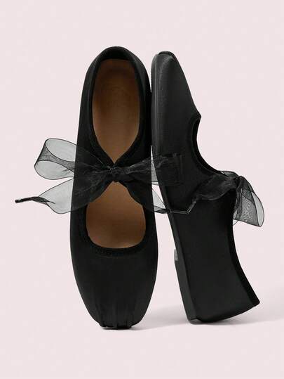 CUCCOO DOLLMOD 女士鞋，黑色芭蕾平底鞋，饰有蝴蝶结