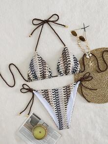 Swim Vcay Bộ bikini 2 mảnh cỡ lớn, chất liệu vải dệt họa tiết, dây xoắn, thích hợp cho bãi biển và kỳ nghỉ, mùa xuân/hè 2026. - Nhiều màu - Xem 3