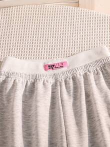 Conjunto informal de niña preadolescente de top corto sin mangas de punto cómodo y versátil de estilo nórdico + pantalón de chándal con cintura contrastante - Multicolor - Ver 3