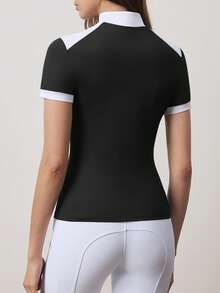 SHEIN With My Calm 撞色拼接立领短袖马术运动服 - 彩色 - 查看 3