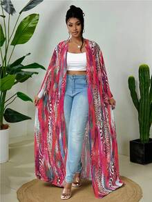 Maweii 2025新款加大码女式豹纹长款轻薄优雅外套，春夏外套 - 彩色 - 查看 3