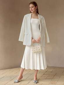MOTF PREMIUM TEXTURED SLIM FIT STRAPLESS DRESS - Pearl White - View 5