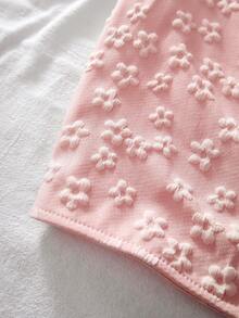 Teen Girl Pale Pink Vest With 3D Floral Texture, V-Neck + Bow Design - Multicolor - View 6