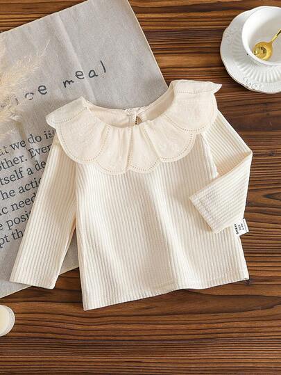 SHEIN Baby Girls & Boys Spring Solid Apricot Ruffle Collar Long Sleeve Top, Sweet Style, Minimalist Pattern, Comfortable Fit, Suitable For Everyday Wear, Home Leisure, Christmas Casual, Holiday Party, Effortlessly Elegant Outfit