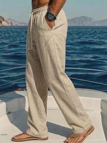 VIVINTIMO Men's Drawstring Waist Pockets Casual Versatile Daily Wear Pants - Khaki - View 3