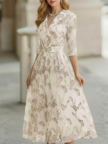 Balvessa 新款优雅树叶图案法式长款晚礼服，适合春秋季穿着。 - 彩色 - 查看 5