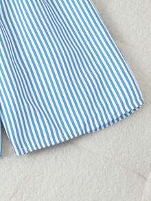 SHEIN Tween Boy Drawstring Waist Striped Casual Vacation Beach Swim Shorts - Baby Blue - View 3