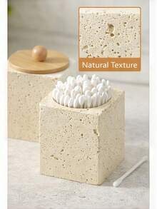 Cirelle 1pc Travertine Swab Holder – Natural Stone Bathroom Organizer For Buds & Skincare Tools, Minimalist Countertop Decor, Unique Home Gift - Milk tea color - View 8