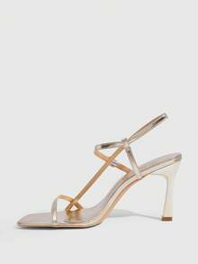 CUCCOO SZL Zapatos de mujer nuevos para primavera y verano con tira delgada de espejo dorado y correa de tobillo. Sandalias de tacón alto femeninas, simples, de moda, cómodas y versátiles, sexy para fiestas. - ~ Espejo dorado claro - Ver 4