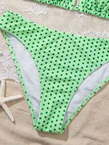 Swim Mod Women's Mint Green Polka Dot Print Sexy Low Waist Triangle Bikini Set, Summer - Mint Green - View 4