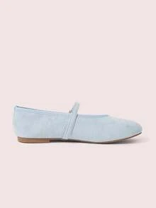 CUCCOO DOLLMOD 女士浅蓝色仿麂皮面料时尚简约金色搭扣可爱圆头平底玛丽珍鞋，适合假日聚会 - 淺藍色 - 查看 3