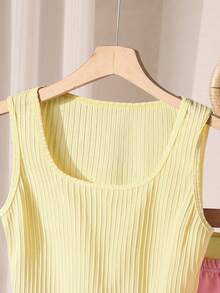 少女休闲运动百搭瑜伽短款背心+腰带拼接马卡龙色针织短裤套装 - 粉色 - 查看 4