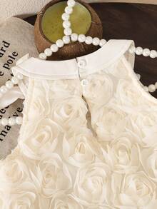 SHEIN Glamorique Kids 女童3D网纱碎花连衣裙，女童甜美蝴蝶结休闲宽松吊带连衣裙，女童夏季无袖公主裙，适合日常或度假穿着 - 杏色 - 查看 4
