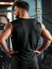 GymBeat Men's Spider Print Round Neck Black Summer Sports Tank Top - Black - View 2