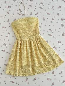 Elamini Đầm ngắn quây ngực ren màu vàng dành cho nữ, trang phục gợi cảm thường ngày, phù hợp cho hẹn hò, đi nghỉ mát. - Màu vàng - Xem 3