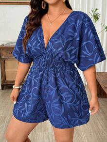Weeklong Bộ jumpsuit ngắn tay nhún eo dáng thanh lịch, thoải mái dành cho nữ cỡ lớn. - Màu xanh lam - Xem 8