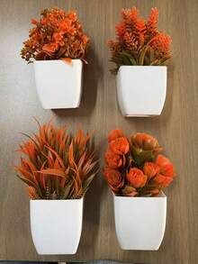 4件套仿真植物，橙色假花盆，秋季仿真植物，塑料假花盆，迷你仿真植物，白色花盆，适用于家居、办公室、餐桌、农舍、浴室、庭院、礼品、花园、户外植物、园艺、仿真花（1盆随机发货） - 橘色 - 查看 9