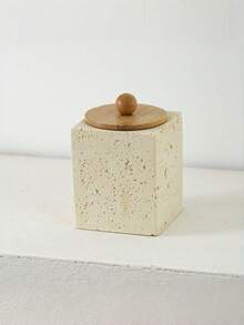 Cirelle 1pc Travertine Swab Holder – Natural Stone Bathroom Organizer For Buds & Skincare Tools, Minimalist Countertop Decor, Unique Home Gift - Milk tea color - View 9