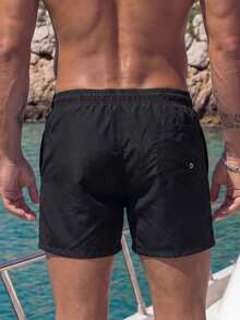 Horizaway Men's Solid Color Pocket Drawstring Waist Beach Shorts, Suitable For Summer Swimming Shorts For Men - Black - View 2