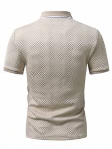 EGENSIO Men's Knitted Jacquard Textured 3-Button Polo Shirt, Formal, Ceremony - Apricot - View 2