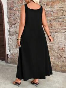 Breezaya 大码女式纯色休闲派对连衣裙 - 黑色 - 查看 2