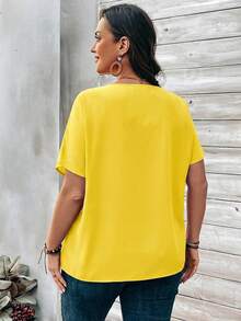 Rosumi Plus Size Women's Orange Button Embellished Short Sleeve Shirt For Spring - Pale Yellow - View 7