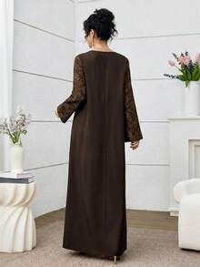 Al Najma Đầm dài truyền thống Ả Rập sang trọng, thanh lịch dành cho nữ, phối họa tiết jacquard. - màu nâu - Xem 2