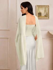 Modelyn Áo hai dây lửng bằng vải chiffon dành cho nữ, ôm eo, gợi cảm và thanh lịch. - màu xanh lá - Xem 2