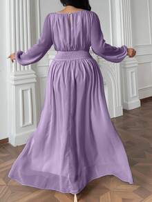 Vibekara Đầm dài đến mắt cá chân dáng chữ A, cạp cao, xếp ly, chất liệu chiffon Pháp thanh lịch, màu mơ, cỡ lớn. - Màu tím - Xem 2