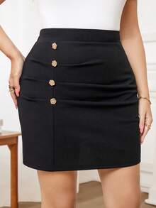 Chikora Chân váy xếp ly chữ A màu đen co giãn, chất liệu dệt kim, cỡ lớn, thanh lịch, đa năng cho sử dụng hàng ngày. - màu đen - Xem 7