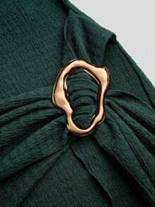Sweetra Plus Size Women Metal Crescent Moon Buckle Dress - Dark Green - View 7