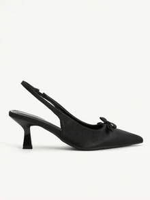 CUCCOO CHICEST Women Shoes Summer And Summer Bow Decoration Pointed Toe Thin Heel Middle Heel Slip-On 6.5cm Women's High Heel Shoes Commuter Style Solid Color Workplace Dating Versatile Elegant Low Vamp Comfortable Dress Shoes Summer Shoes Wedding Shoes Bride Shoes - Black - View 3